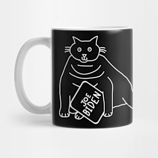 Minimal White Line Chonk Cat supports Joe Biden Mug